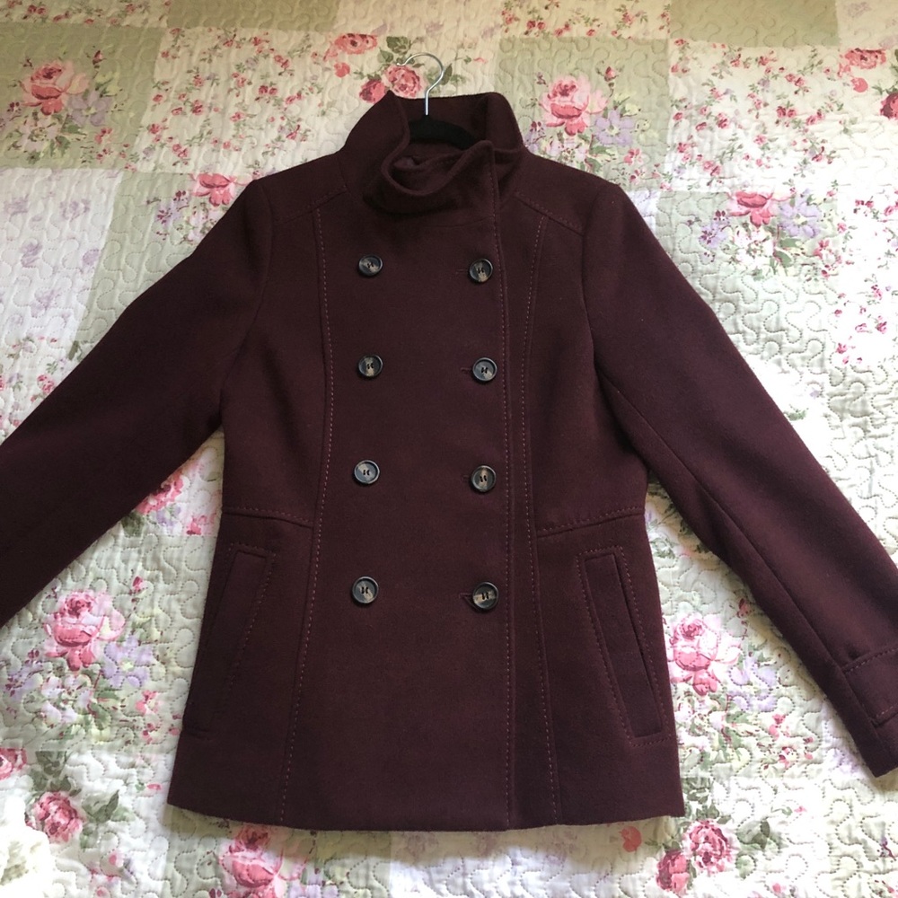 🍇 Maroon Double Breasted Button Peacoat | H&M
